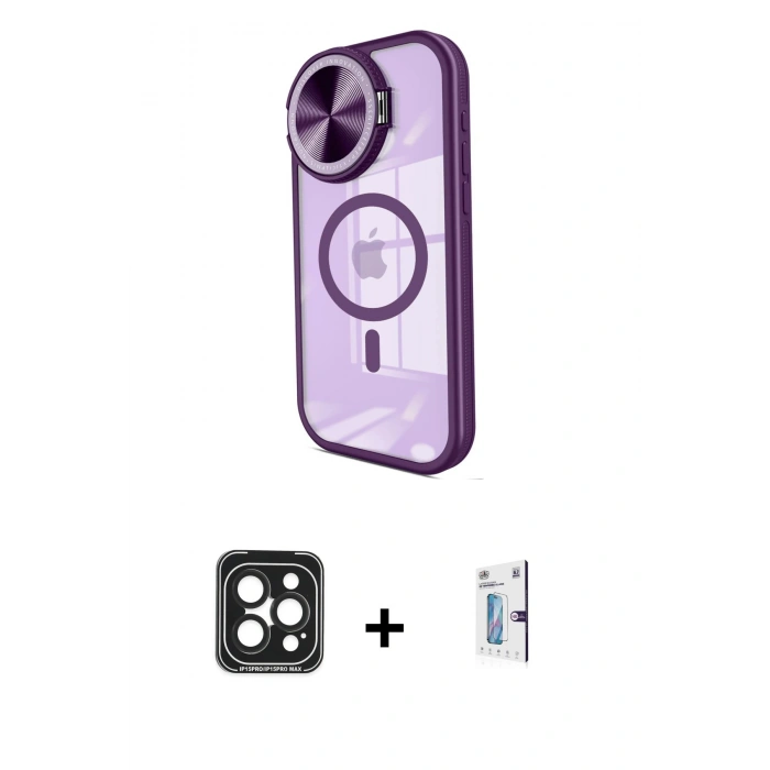 MARSİLYAN™- iPhone 15 Pro Max Kılıf Kıvılcım Modern Koleksiyonu - Siyah Bilvis 0.18mm Plus Cam Ekran Koruyucu + Siyah PVD Metal Kamera Lens