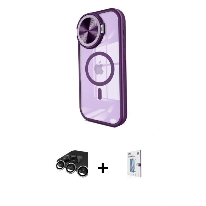 MARSİLYAN™- iPhone 15 Pro Max Kılıf Kıvılcım Modern Koleksiyonu - Siyah Bilvis 0.18mm Plus Cam Ekran Koruyucu + Raze Metal Kamera Lens - GS