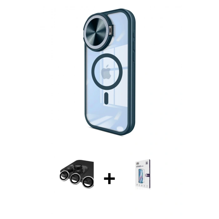 MARSİLYAN™- iPhone 15 Pro Max Kılıf Kıvılcım Modern Koleksiyonu - Siyah Bilvis 0.18mm Plus Cam Ekran Koruyucu + Raze Metal Kamera Lens - GS
