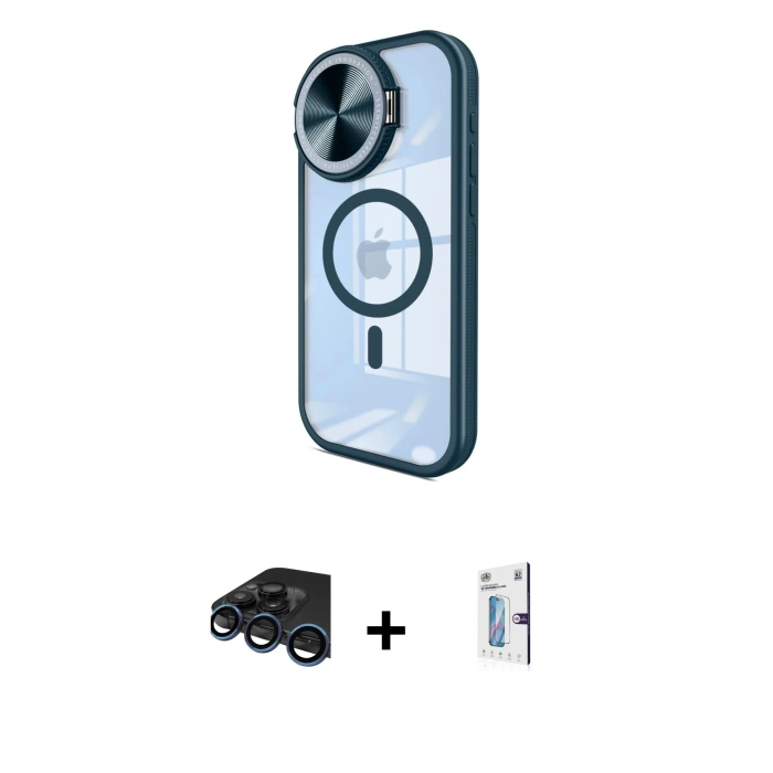 MARSİLYAN™- iPhone 15 Pro Max Kılıf Kıvılcım Modern Koleksiyonu - Siyah Bilvis 0.18mm Plus Cam Ekran Koruyucu + Raze Metal Kamera Lens - LT