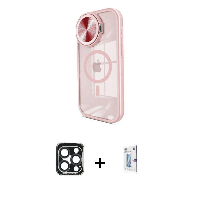MARSİLYAN™- iPhone 15 Pro Max Kılıf Kıvılcım Modern Koleksiyonu - Siyah Bilvis 0.18mm Plus Cam Ekran Koruyucu + PVD Metal Kamera Lens - LT