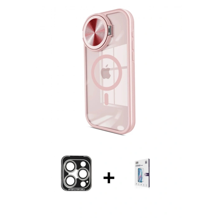 MARSİLYAN™- iPhone 15 Pro Max Kılıf Kıvılcım Modern Koleksiyonu - Siyah Bilvis 0.18mm Plus Cam Ekran Koruyucu + PVD Metal Kamera Lens - GS