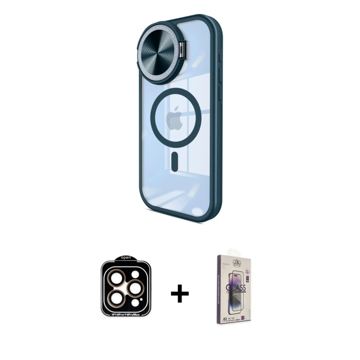 MARSİLYAN™- iPhone 15 Pro Max Kılıf Kıvılcım Modern Koleksiyonu - Siyah Bilvis 3D Cam Ekran Koruyucu + PVD Metal Kamera Lens - TU