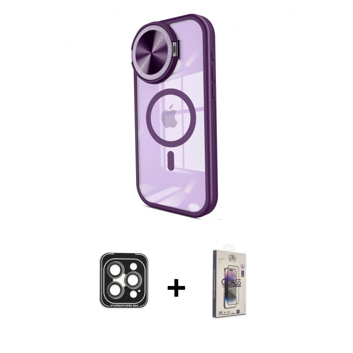 MARSİLYAN™- iPhone 15 Pro Max Kılıf Kıvılcım Modern Koleksiyonu - Siyah Bilvis 3D Cam Ekran Koruyucu + PVD Metal Kamera Lens - GI