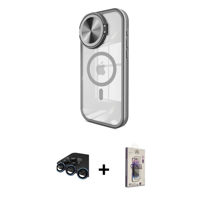 MARSİLYAN™- iPhone 15 Pro Max Kılıf Kıvılcım Modern Koleksiyonu - Siyah Bilvis 3D Cam Ekran Koruyucu + Raze Metal Kamera Lens - LT