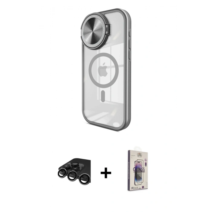 MARSİLYAN™- iPhone 15 Pro Max Kılıf Kıvılcım Modern Koleksiyonu - Siyah Bilvis 3D Cam Ekran Koruyucu + Raze Metal Kamera Lens - TMGI