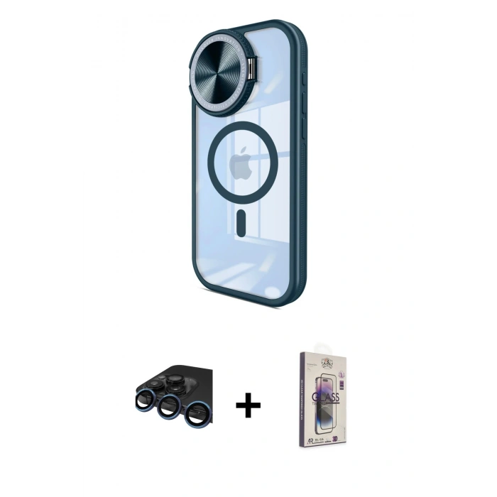MARSİLYAN™- iPhone 15 Pro Max Kılıf Kıvılcım Modern Koleksiyonu - Siyah Bilvis 3D Cam Ekran Koruyucu + Raze Metal Kamera Lens - LT