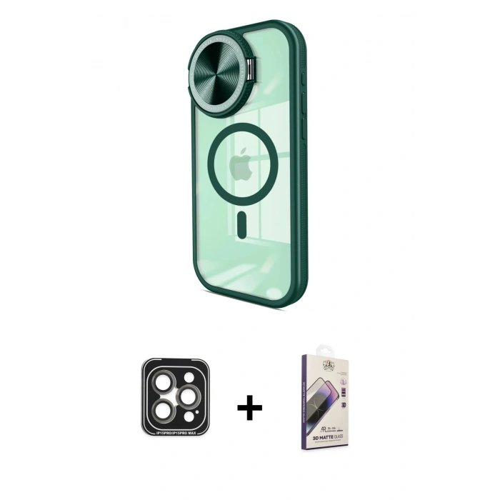 MARSİLYAN™- iPhone 15 Pro Max Kılıf Kıvılcım Modern Koleksiyonu - Siyah Bilvis 3D Mat Cam Ekran Koruyucu + PVD Metal Kamera Lens - GI