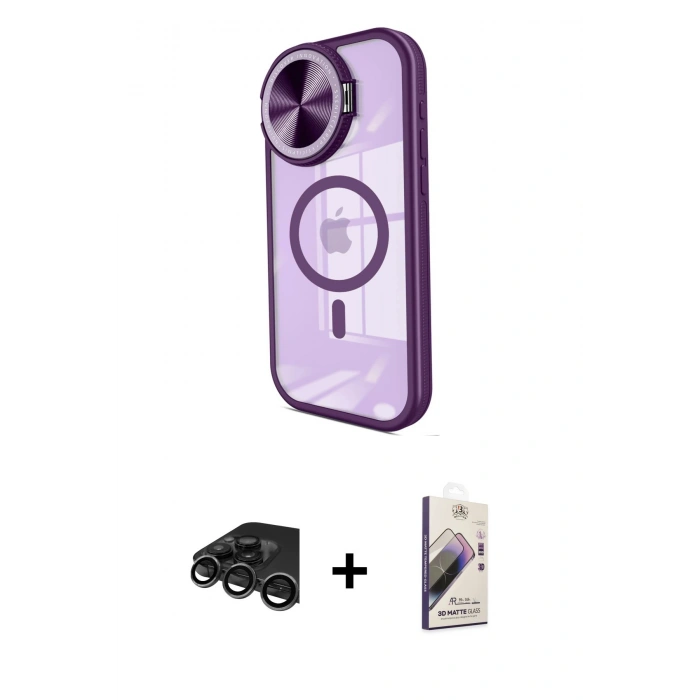 MARSİLYAN™- iPhone 15 Pro Max Kılıf Kıvılcım Modern Koleksiyonu - Siyah Bilvis 3D Mat Cam Ekran Koruyucu + Titanyum Gri Raze Metal Kamera Lens