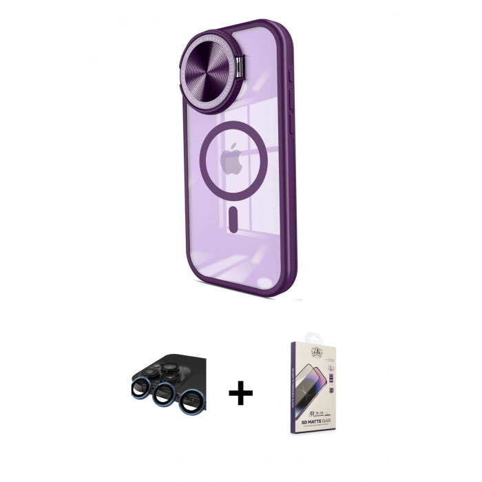 MARSİLYAN™- iPhone 15 Pro Max Kılıf Kıvılcım Modern Koleksiyonu - Siyah Bilvis 3D Mat Cam Ekran Koruyucu + Lacivert Raze Metal Kamera Lens