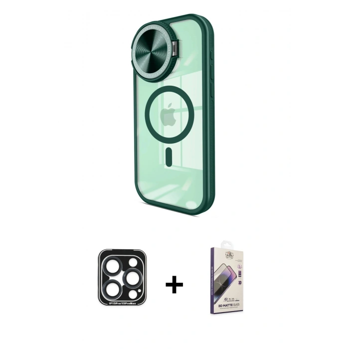 MARSİLYAN™- iPhone 15 Pro Max Kılıf Kıvılcım Modern Koleksiyonu - Siyah Bilvis 3D Mat Cam Ekran Koruyucu + PVD Metal Kamera Lens - LT