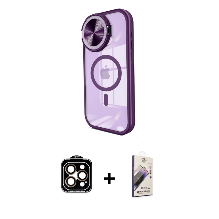 MARSİLYAN™- iPhone 15 Pro Max Kılıf Kıvılcım Modern Koleksiyonu - Siyah Bilvis 3D Mat Cam Ekran Koruyucu + PVD Metal Kamera Lens - TU