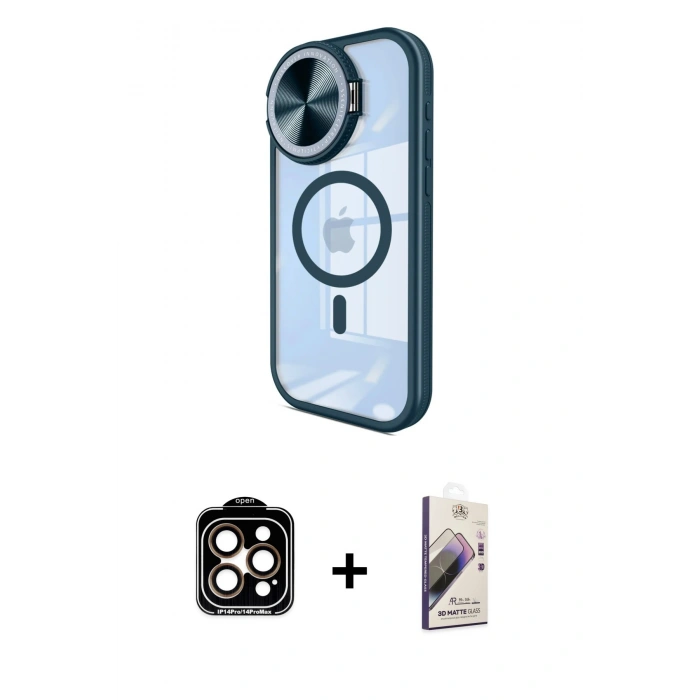 MARSİLYAN™- iPhone 15 Pro Max Kılıf Kıvılcım Modern Koleksiyonu - Siyah Bilvis 3D Mat Cam Ekran Koruyucu + PVD Metal Kamera Lens - TU