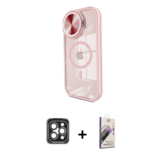 MARSİLYAN™- iPhone 15 Pro Max Kılıf Kıvılcım Modern Koleksiyonu - Siyah Bilvis 3D Mat Cam Ekran Koruyucu + PVD Metal Kamera Lens - GI