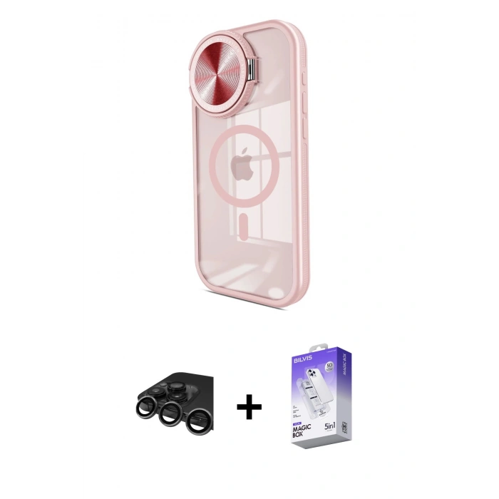 MARSİLYAN™- iPhone 15 Pro Max Kılıf Kıvılcım Modern Koleksiyonu - Siyah Bilvis 5in1 3D Magic Cam Ekran Koruyucu + Raze Metal Kamera Lens - TMGI