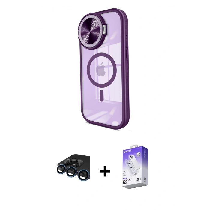 MARSİLYAN™- iPhone 15 Pro Max Kılıf Kıvılcım Modern Koleksiyonu - Siyah Bilvis 5in1 3D Magic Cam Ekran Koruyucu + Raze Metal Kamera Lens - LT