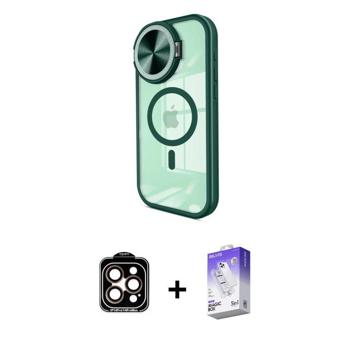 MARSİLYAN™- iPhone 15 Pro Max Kılıf Kıvılcım Modern Koleksiyonu - Siyah Bilvis 5in1 3D Magic Cam Ekran Koruyucu + PVD Metal Kamera Lens - TU