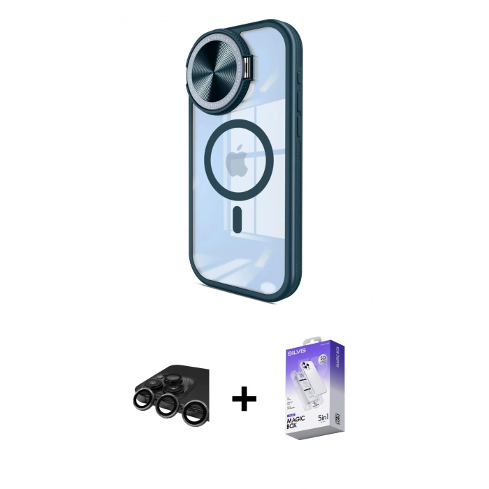 MARSİLYAN™- iPhone 15 Pro Max Kılıf Kıvılcım Modern Koleksiyonu - Siyah Bilvis 5in1 3D Magic Cam Ekran Koruyucu + Raze Metal Kamera Lens - TMGI