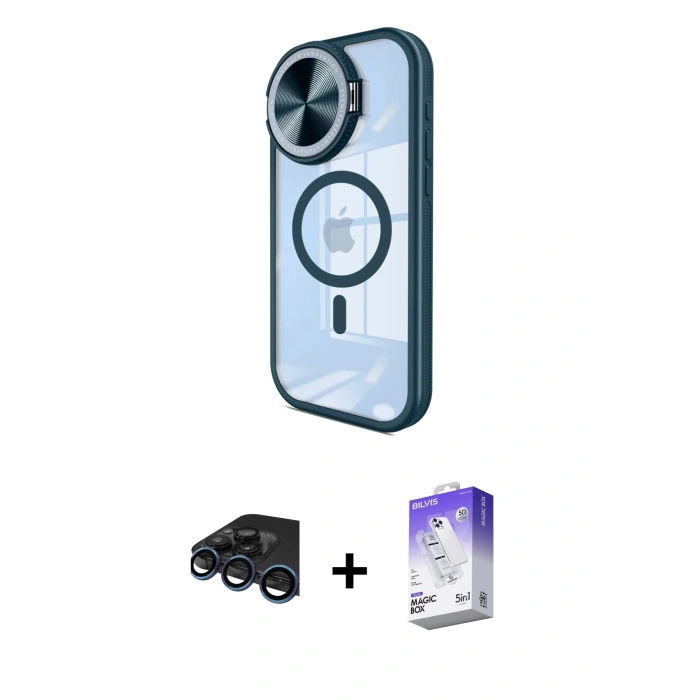 MARSİLYAN™- iPhone 15 Pro Max Kılıf Kıvılcım Modern Koleksiyonu - Siyah Bilvis 5in1 3D Magic Cam Ekran Koruyucu + Raze Metal Kamera Lens - LT