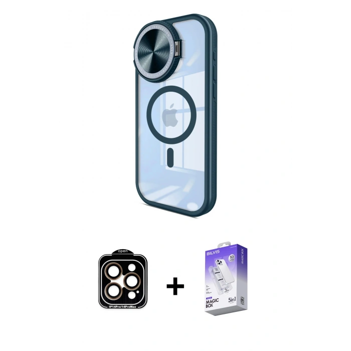 MARSİLYAN™- iPhone 15 Pro Max Kılıf Kıvılcım Modern Koleksiyonu - Siyah Bilvis 5in1 3D Magic Cam Ekran Koruyucu + PVD Metal Kamera Lens - TU