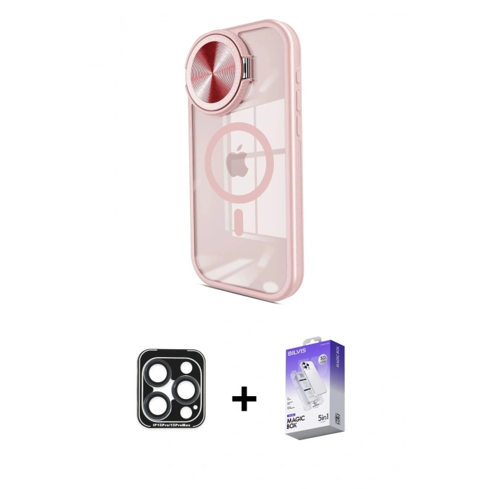 MARSİLYAN™- iPhone 15 Pro Max Kılıf Kıvılcım Modern Koleksiyonu - Siyah Bilvis 5in1 3D Magic Cam Ekran Koruyucu + PVD Metal Kamera Lens - LT
