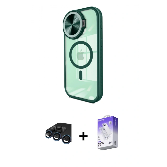MARSİLYAN™- iPhone 15 Pro Max Kılıf Kıvılcım Modern Koleksiyonu - Siyah Bilvis 5in1 3D Magic Cam Ekran Koruyucu + Raze Metal Kamera Lens - LT