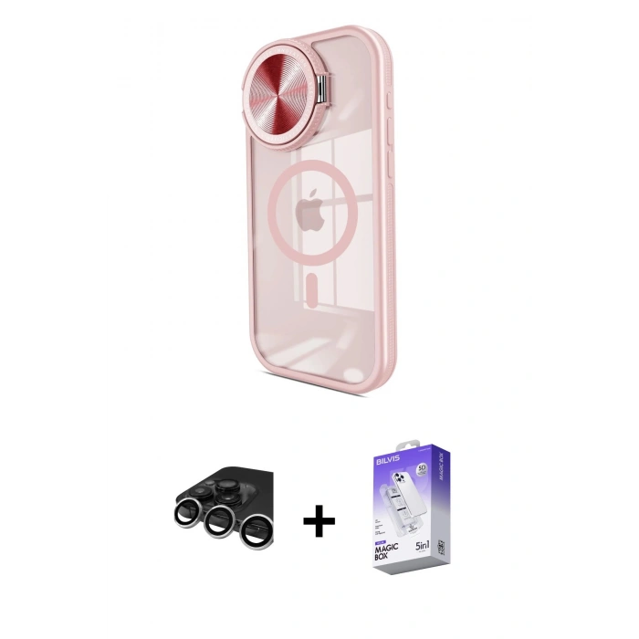 MARSİLYAN™- iPhone 15 Pro Max Kılıf Kıvılcım Modern Koleksiyonu - Siyah Bilvis 5in1 3D Magic Cam Ekran Koruyucu + Gümüş Raze Metal Kamera Lens