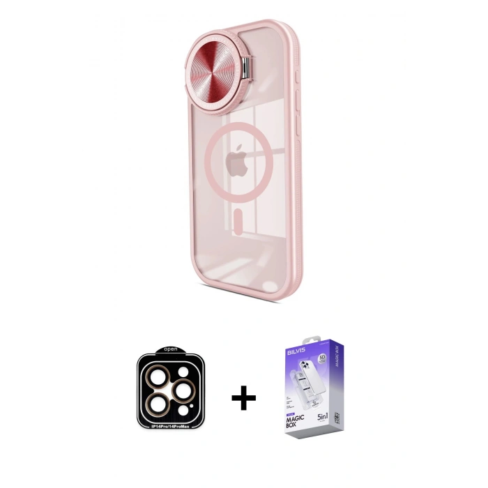 MARSİLYAN™- iPhone 15 Pro Max Kılıf Kıvılcım Modern Koleksiyonu - Siyah Bilvis 5in1 3D Magic Cam Ekran Koruyucu + PVD Metal Kamera Lens - TU