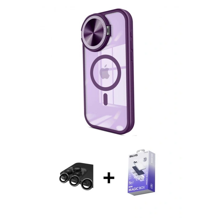 MARSİLYAN™- iPhone 15 Pro Max Kılıf Kıvılcım Modern Koleksiyonu - Siyah Bilvis 5in1 5D Magic Hayalet Cam Ekran Koruyucu + Raze Metal Kamera Lens - TMGI