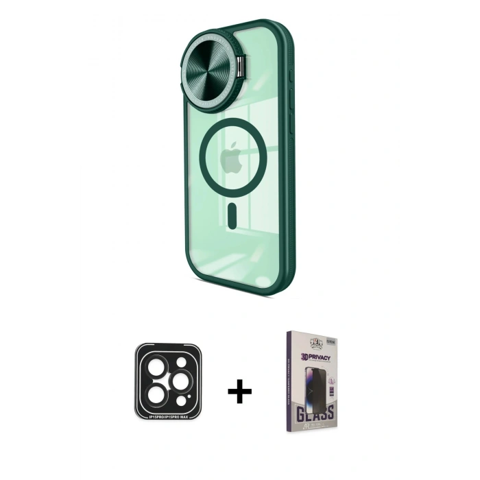 MARSİLYAN™- iPhone 15 Pro Max Kılıf Kıvılcım Modern Koleksiyonu - Siyah Bilvis Hayalet Cam Ekran Koruyucu + PVD Metal Kamera Lens - SH