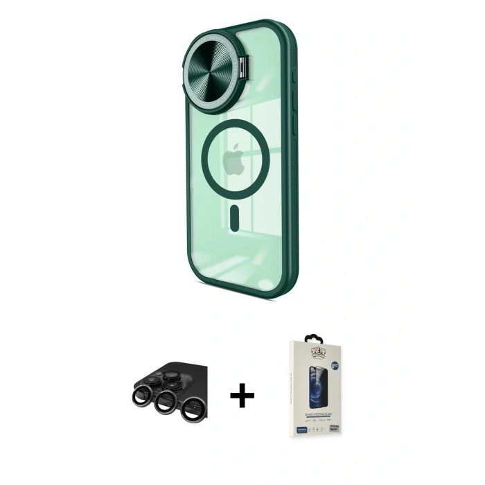 MARSİLYAN™- iPhone 15 Pro Max Kılıf Kıvılcım Modern Koleksiyonu - Siyah Bilvis Hayalet Cam Ekran Koruyucu + Raze Metal Kamera Lens - TMGI