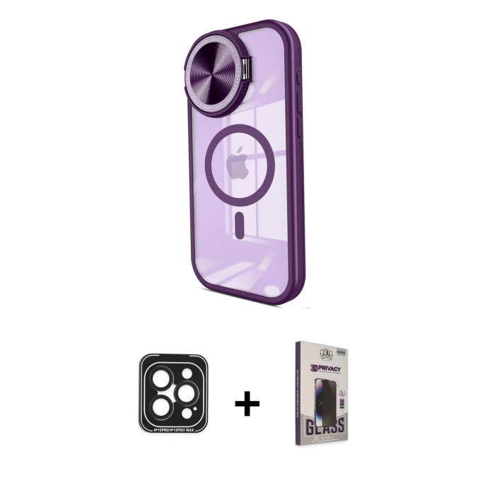MARSİLYAN™- iPhone 15 Pro Max Kılıf Kıvılcım Modern Koleksiyonu - Siyah Bilvis Hayalet Cam Ekran Koruyucu + PVD Metal Kamera Lens - SH