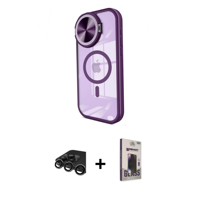 MARSİLYAN™- iPhone 15 Pro Max Kılıf Kıvılcım Modern Koleksiyonu - Siyah Bilvis Hayalet Cam Ekran Koruyucu + Raze Metal Kamera Lens - TMGI