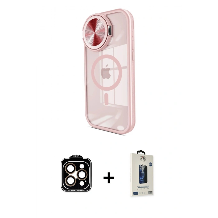 MARSİLYAN™- iPhone 15 Pro Max Kılıf Kıvılcım Modern Koleksiyonu - Siyah Bilvis Hayalet Cam Ekran Koruyucu + Turuncu PVD Metal Kamera Lens