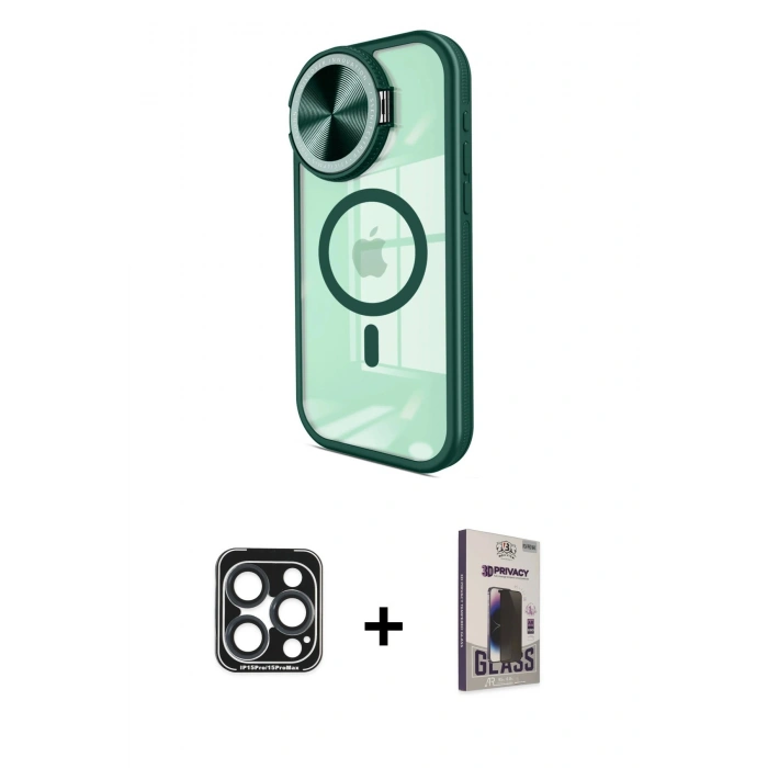 MARSİLYAN™- iPhone 15 Pro Max Kılıf Kıvılcım Modern Koleksiyonu - Siyah Bilvis Hayalet Cam Ekran Koruyucu + Lacivert PVD Metal Kamera Lens