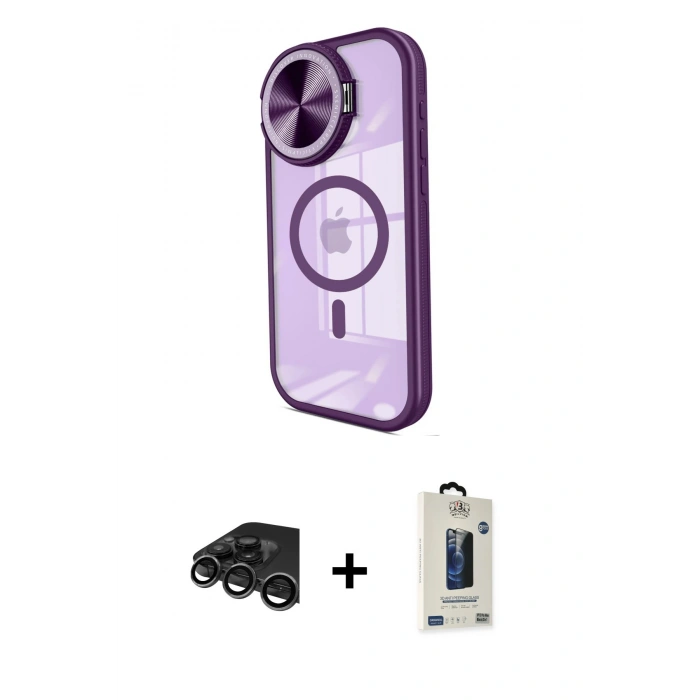 MARSİLYAN™- iPhone 15 Pro Max Kılıf Kıvılcım Modern Koleksiyonu - Siyah Bilvis Hayalet Cam Ekran Koruyucu + Raze Metal Kamera Lens - TMGI