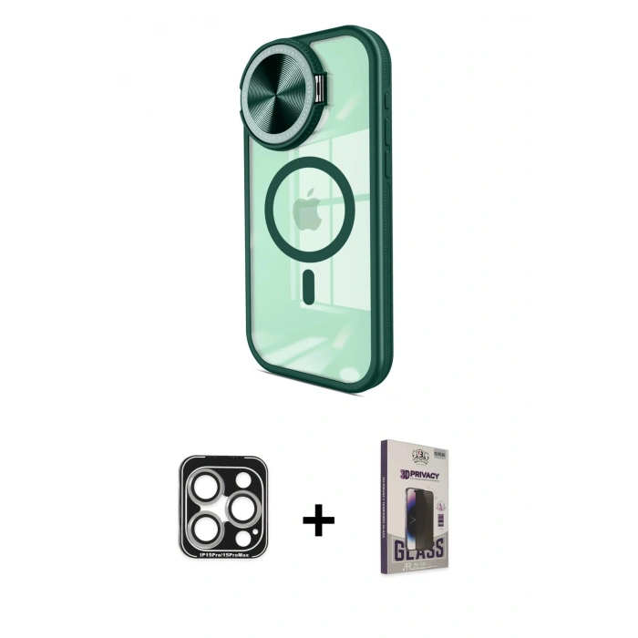 MARSİLYAN™- iPhone 15 Pro Max Kılıf Kıvılcım Modern Koleksiyonu - Siyah Bilvis Hayalet Cam Ekran Koruyucu + PVD Metal Kamera Lens - GS