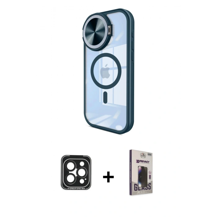 MARSİLYAN™- iPhone 15 Pro Max Kılıf Kıvılcım Modern Koleksiyonu - Siyah Bilvis Hayalet Cam Ekran Koruyucu + PVD Metal Kamera Lens - SH