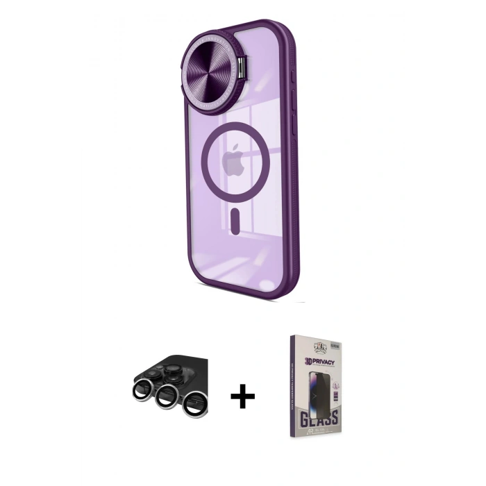 MARSİLYAN™- iPhone 15 Pro Max Kılıf Kıvılcım Modern Koleksiyonu - Siyah Bilvis Hayalet Cam Ekran Koruyucu + Raze Metal Kamera Lens - GS