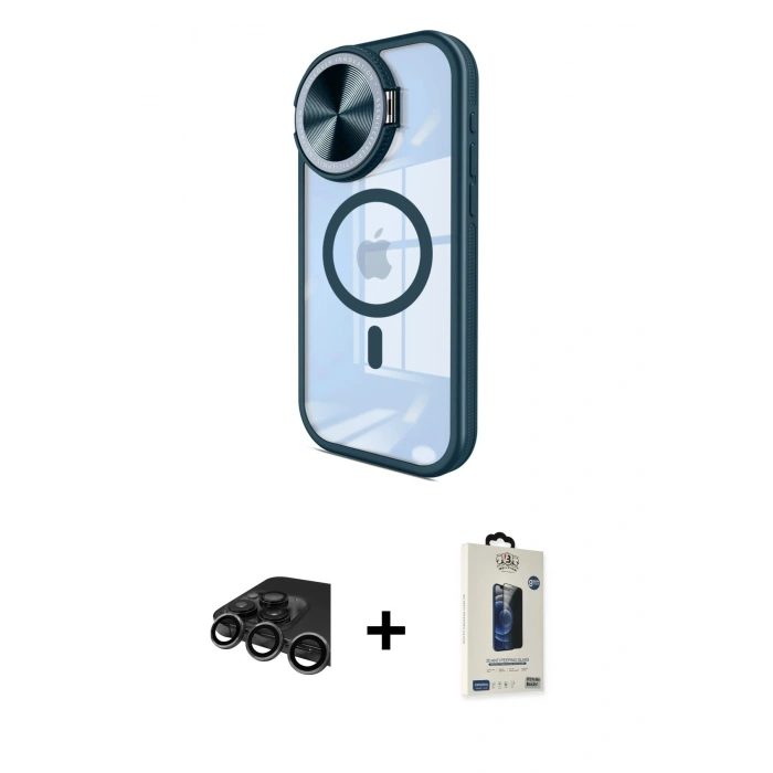 MARSİLYAN™- iPhone 15 Pro Max Kılıf Kıvılcım Modern Koleksiyonu - Siyah Bilvis Hayalet Cam Ekran Koruyucu + Raze Metal Kamera Lens - TMGI