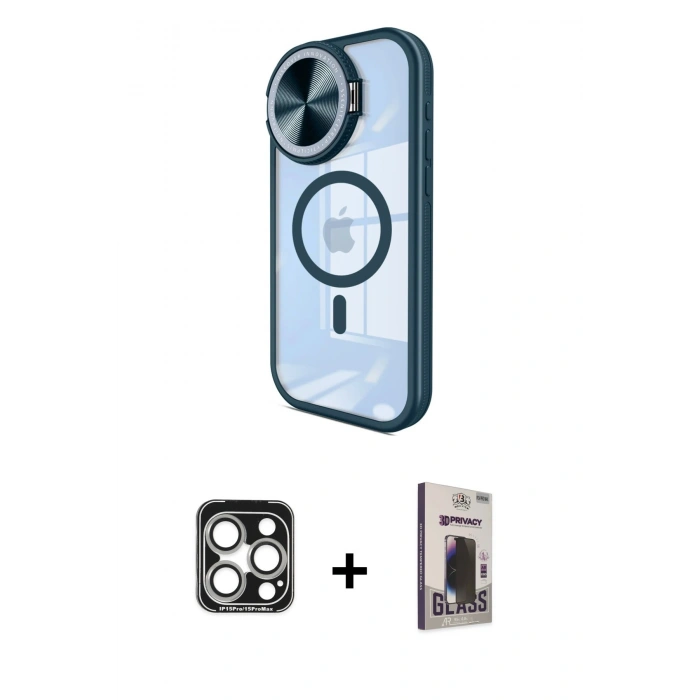 MARSİLYAN™- iPhone 15 Pro Max Kılıf Kıvılcım Modern Koleksiyonu - Siyah Bilvis Hayalet Cam Ekran Koruyucu + PVD Metal Kamera Lens - GS