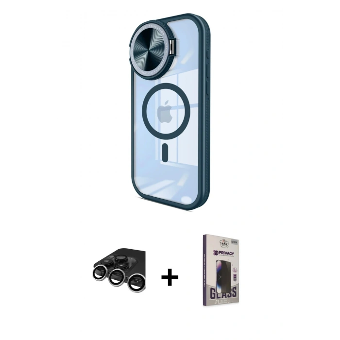 MARSİLYAN™- iPhone 15 Pro Max Kılıf Kıvılcım Modern Koleksiyonu - Siyah Bilvis Hayalet Cam Ekran Koruyucu + Raze Metal Kamera Lens - GS