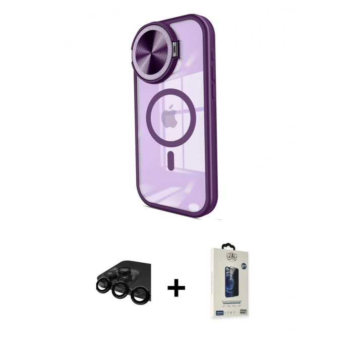 MARSİLYAN™- iPhone 15 Pro Max Kılıf Kıvılcım Modern Koleksiyonu - Siyah Bilvis Hayalet Cam Ekran Koruyucu + Raze Metal Kamera Lens - SH