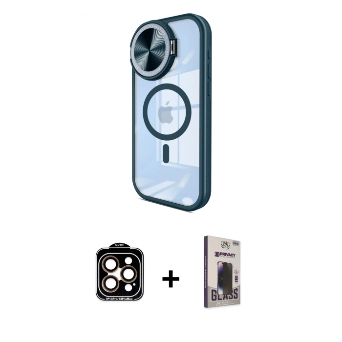 MARSİLYAN™- iPhone 15 Pro Max Kılıf Kıvılcım Modern Koleksiyonu - Siyah Bilvis Hayalet Cam Ekran Koruyucu + PVD Metal Kamera Lens - TU