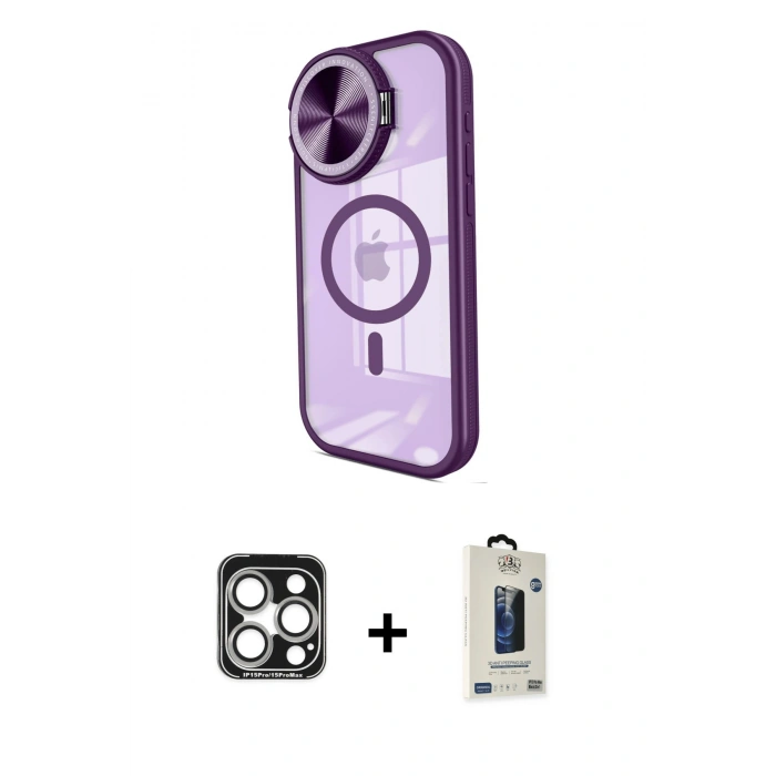 MARSİLYAN™- iPhone 15 Pro Max Kılıf Kıvılcım Modern Koleksiyonu - Siyah Bilvis Hayalet Cam Ekran Koruyucu + PVD Metal Kamera Lens - GS