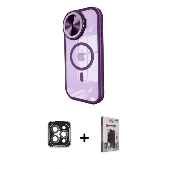 MARSİLYAN™- iPhone 15 Pro Max Kılıf Kıvılcım Modern Koleksiyonu - Siyah Bilvis Hayalet Cam Ekran Koruyucu + PVD Metal Kamera Lens - GI