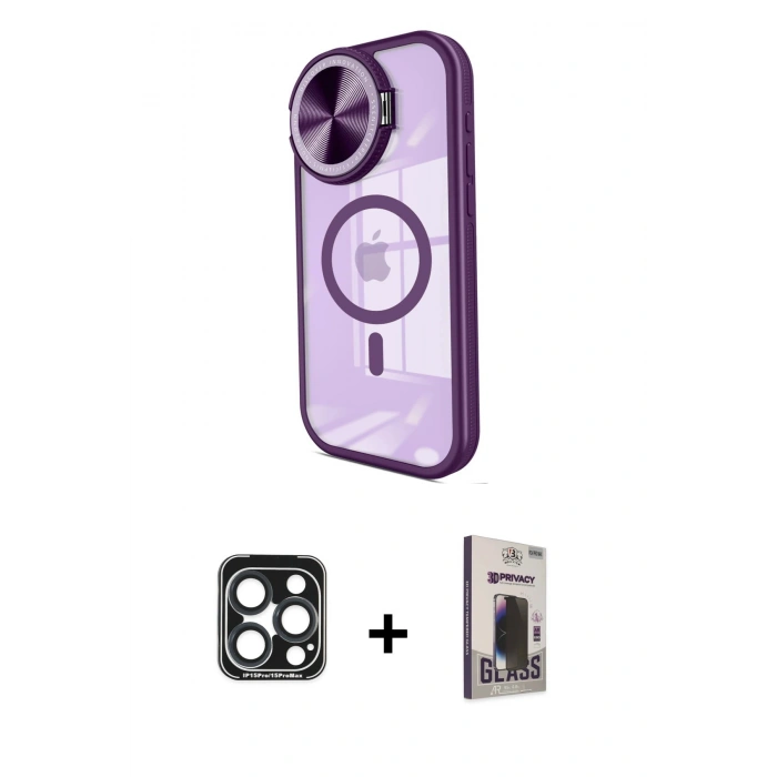 MARSİLYAN™- iPhone 15 Pro Max Kılıf Kıvılcım Modern Koleksiyonu - Siyah Bilvis Hayalet Cam Ekran Koruyucu + Lacivert PVD Metal Kamera Lens