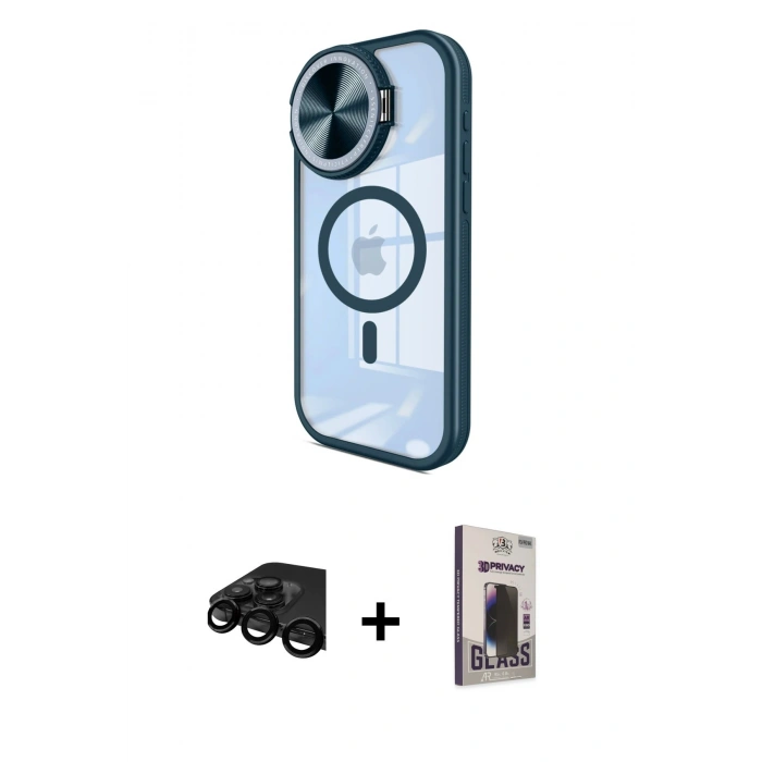 MARSİLYAN™- iPhone 15 Pro Max Kılıf Kıvılcım Modern Koleksiyonu - Siyah Bilvis Hayalet Cam Ekran Koruyucu + Raze Metal Kamera Lens - SH