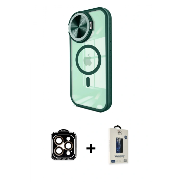 MARSİLYAN™- iPhone 15 Pro Max Kılıf Kıvılcım Modern Koleksiyonu - Siyah Bilvis Hayalet Cam Ekran Koruyucu + Turuncu PVD Metal Kamera Lens