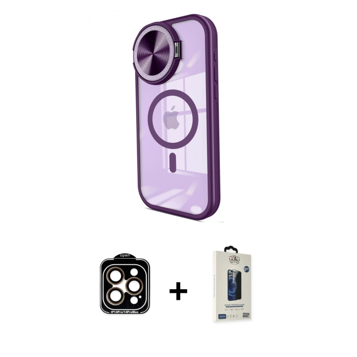 MARSİLYAN™- iPhone 15 Pro Max Kılıf Kıvılcım Modern Koleksiyonu - Siyah Bilvis Hayalet Cam Ekran Koruyucu + Turuncu PVD Metal Kamera Lens